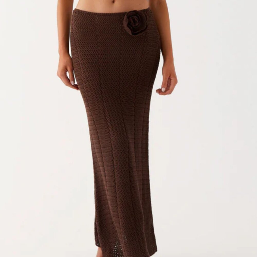 SOLD - Peppermayo Rose Crochet Maxi Skirt - Chocolate